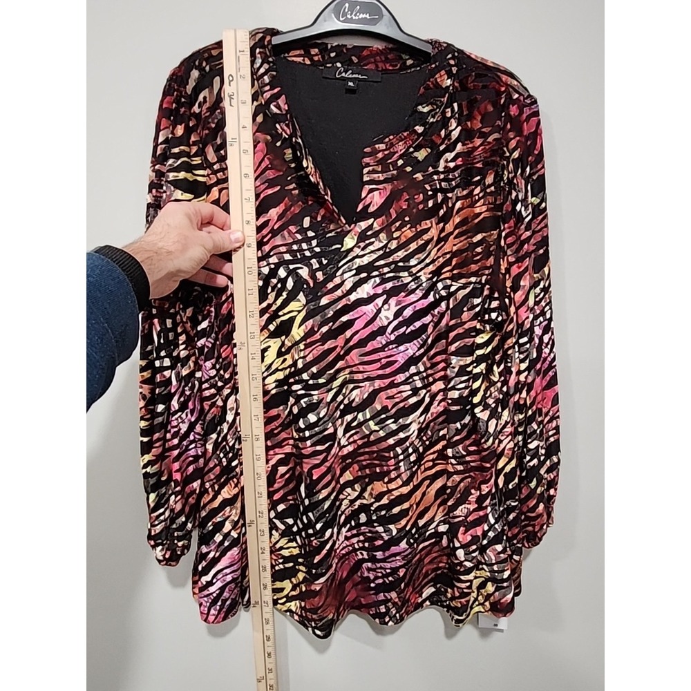 Calessa NWT Blouse Tunic Womens‎ XL Zebra Print Multicolor Long Sleeve V Neck - Picture 6 of 9